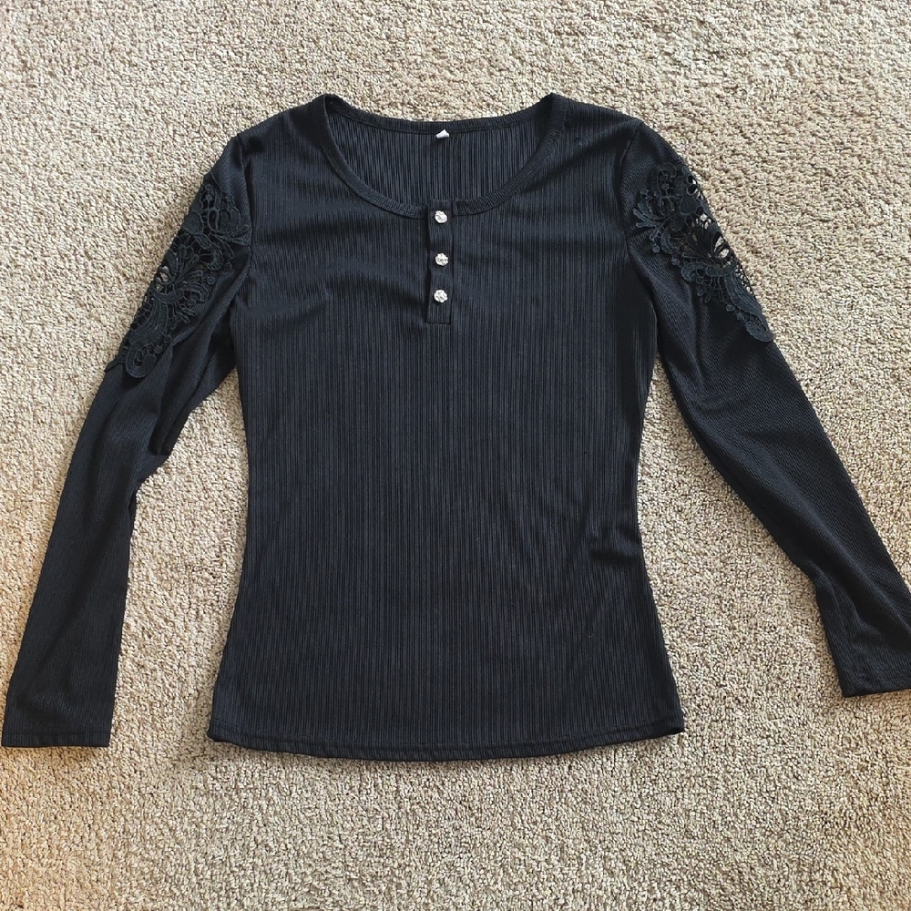 Black Lace Sleeve Women's Top
